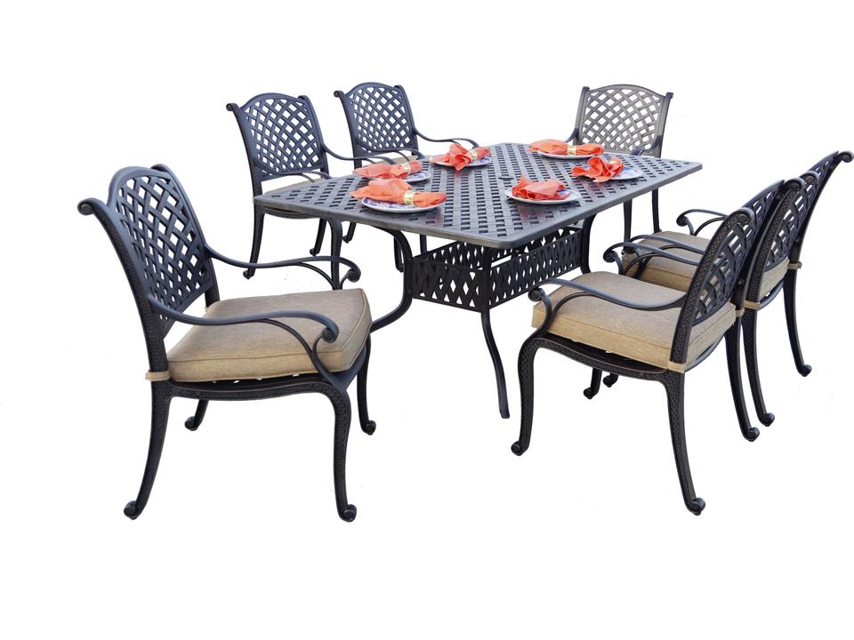 Nassau Cast Aluminum 7 Piece Dining Set in Antique Bronze