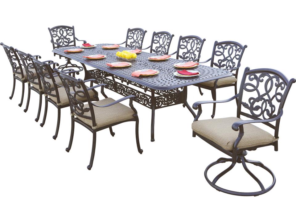 Santa Monica 11-Piece Cast Aluminum Expandable Dining Set in Antique Bronze