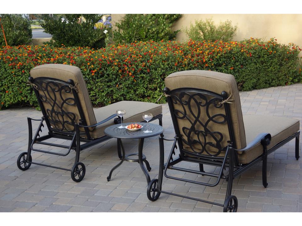Santa Monica 3-Piece Cast Aluminum Chaise Lounge Set with Sesame Cushions
