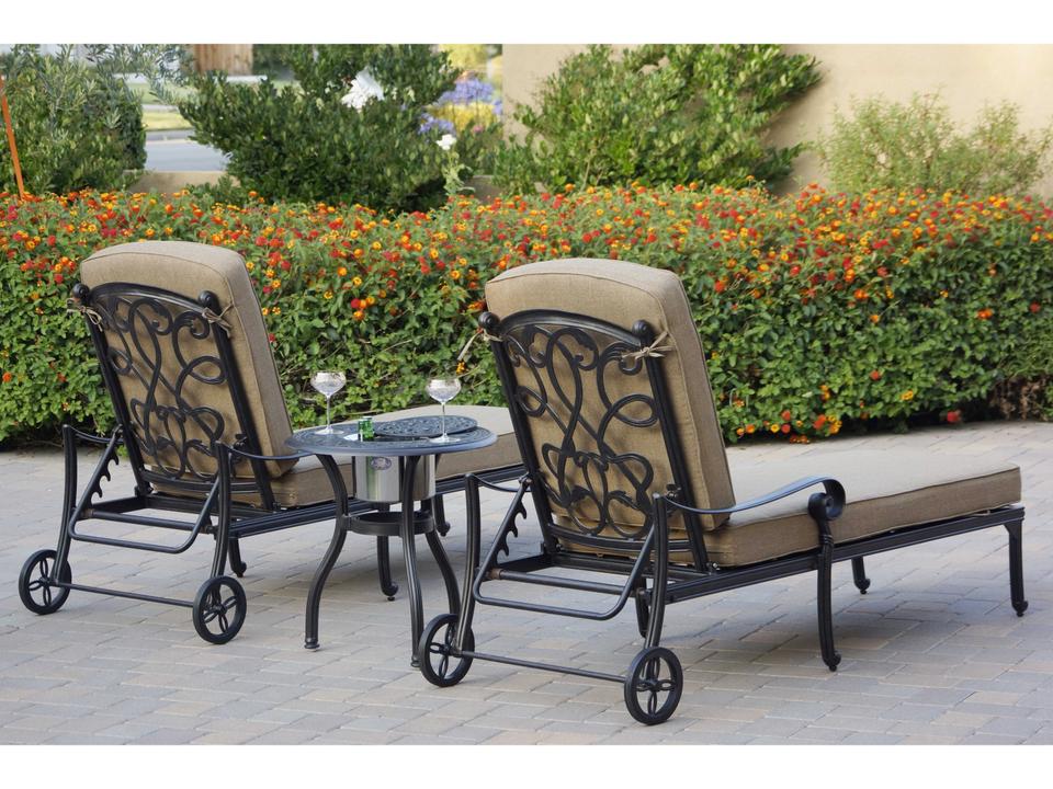 Santa Monica 3-Piece Cast Aluminum Chaise Lounge Set with Ice Bucket Antique Bronze