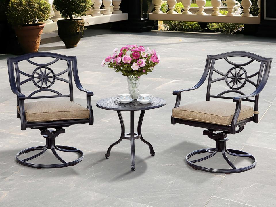Ten Star 3-Piece Cast Aluminum Lounge Set Antique Bronze with Sesame Cushions