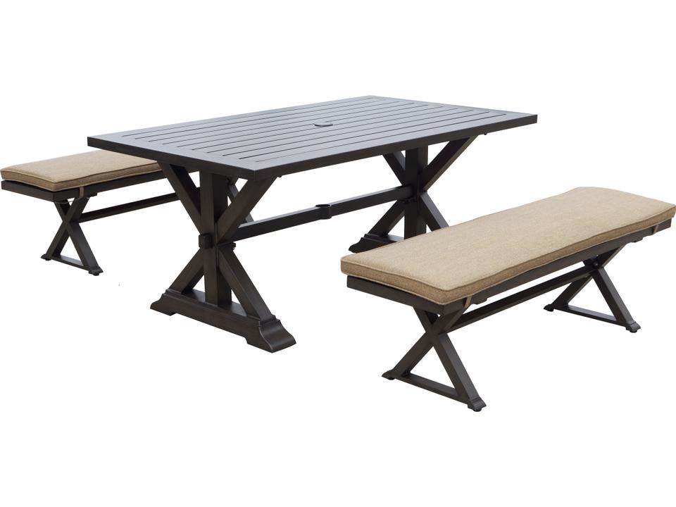 Brooklyn Aluminum Multibrown Bench with Sesame Cushions