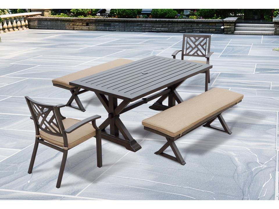 Brooklyn Aluminum 5 Piece Rectangular Dining Set with Sesame Cushions
