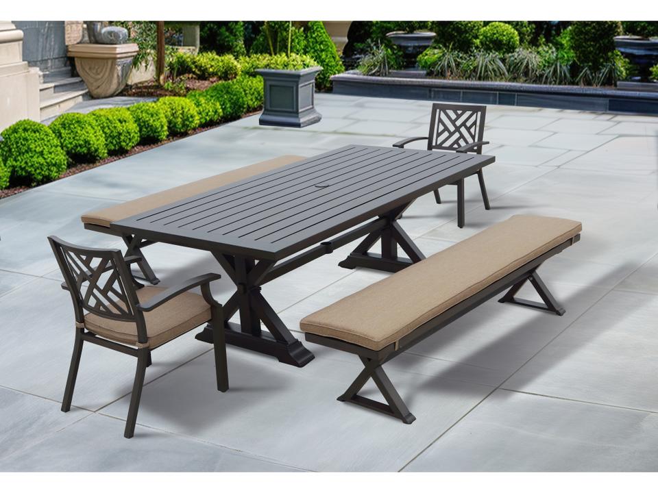 Brooklyn 86-Inch x 44-Inch Aluminum 5 Piece Dining Set in Multi-Brown