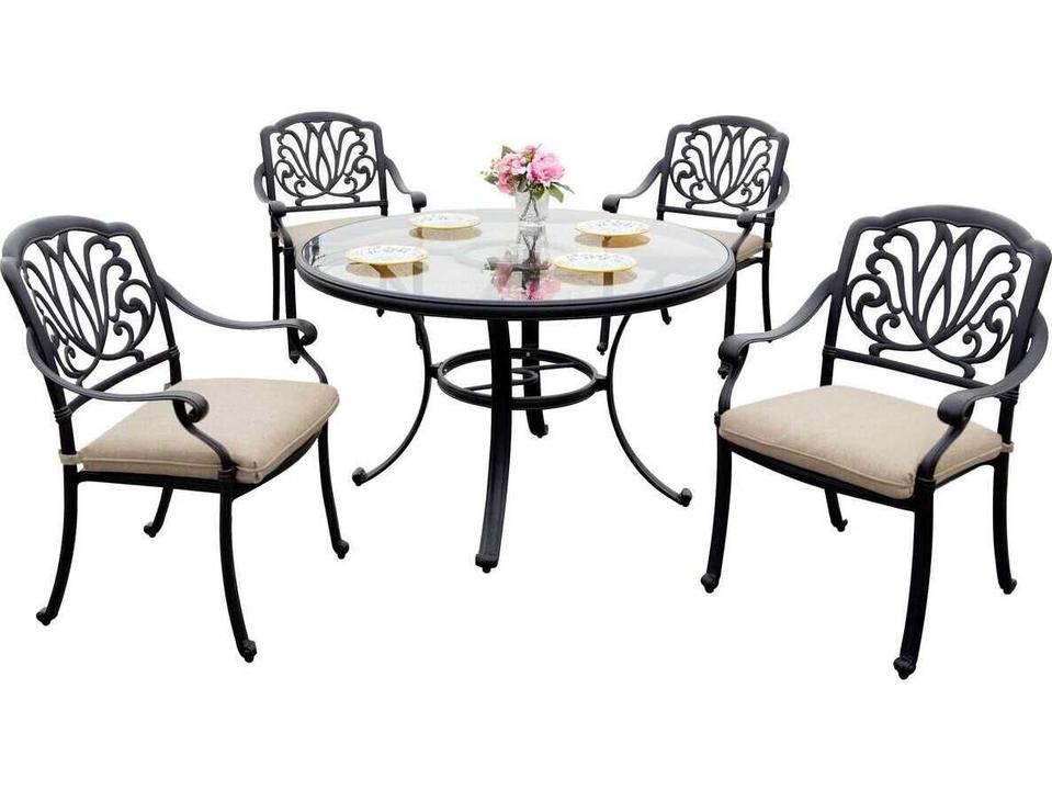 Elisabeth Cast Aluminum 5 Piece Round Dining Set with Tempered Glass Top