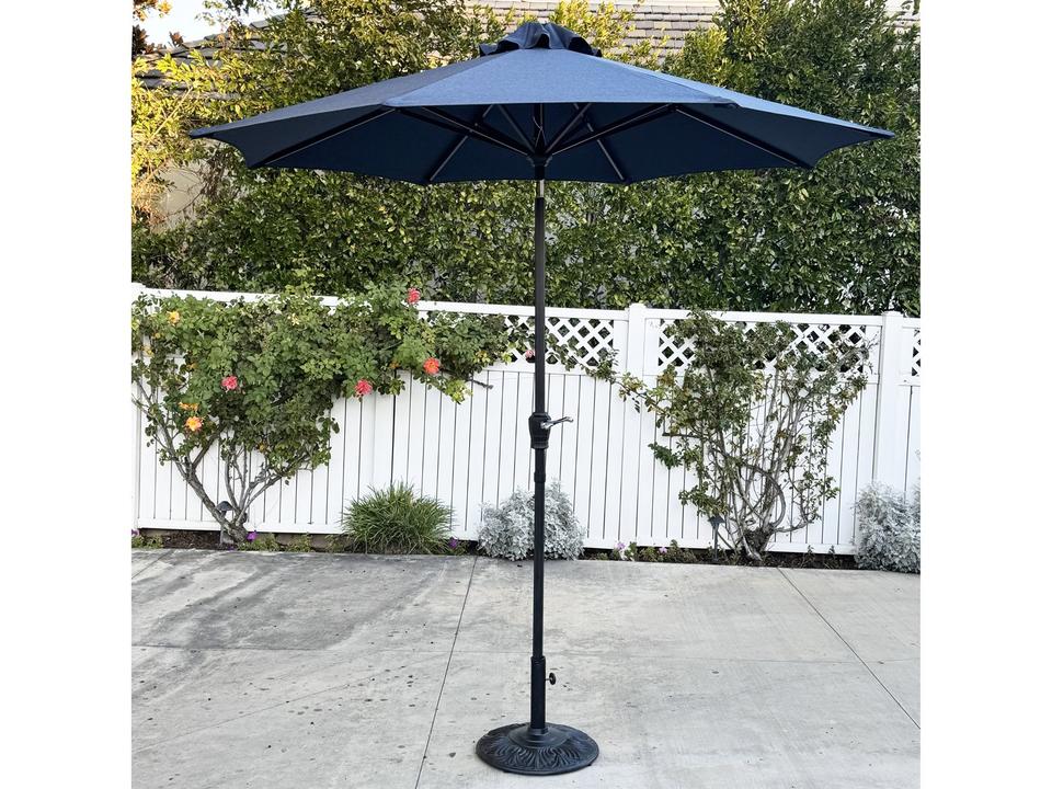 9-Foot Auto-Tilt Market Umbrella Antique Bronze Navy