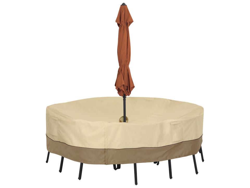 Veranda Pebble 94 Inch Round Table and Chairs Set Cover with Umbrella Hole