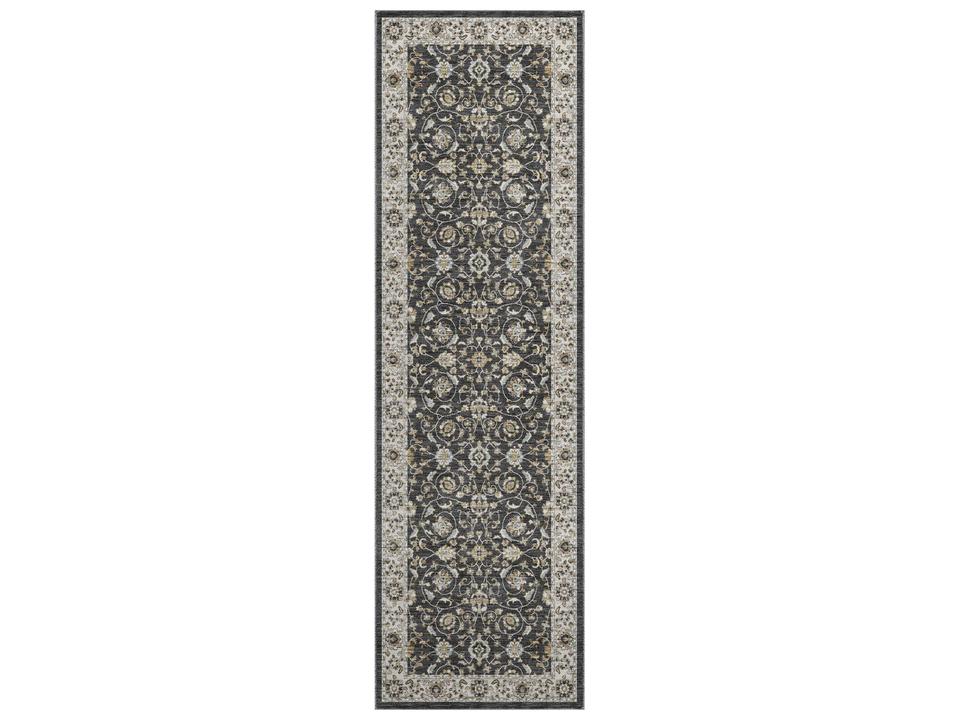 Hatay Bordered Washable Runner Area Rug in Black