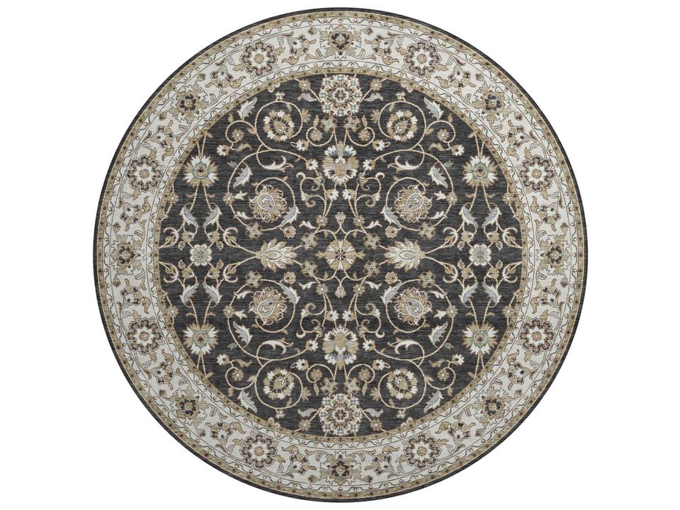 Hatay HY1 Black 8 Ft Round Bordered Area Rug
