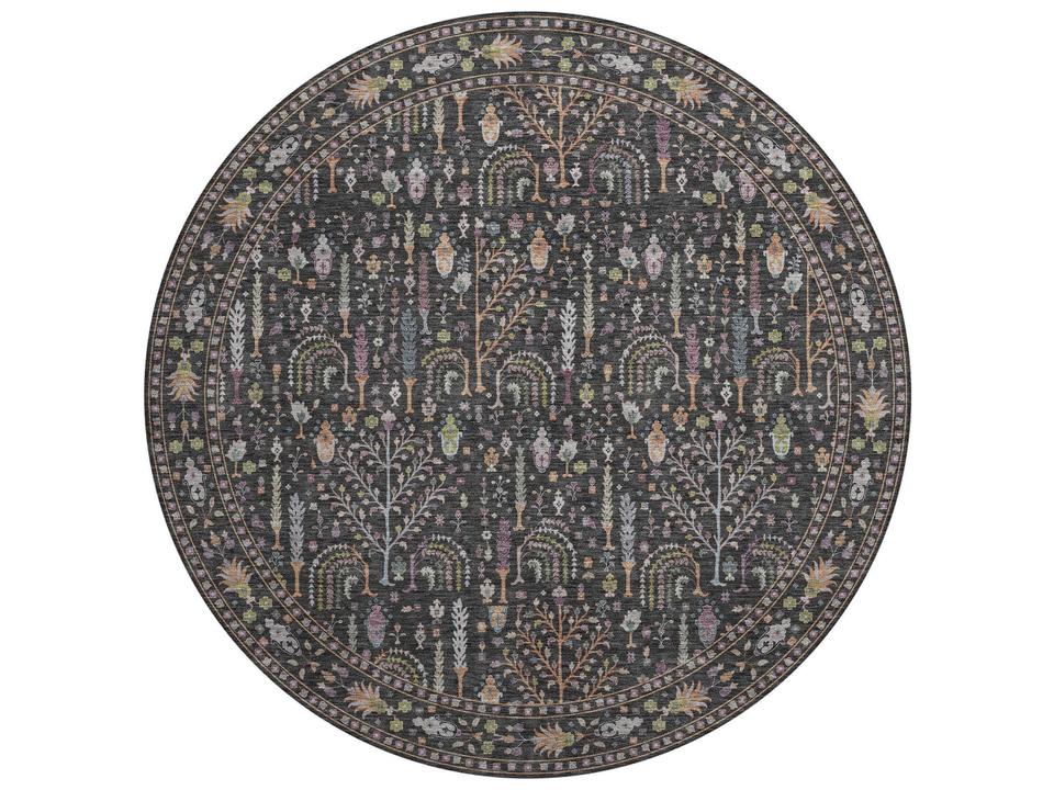 Hatay Bordered 8-Foot Round Area Rug in Black