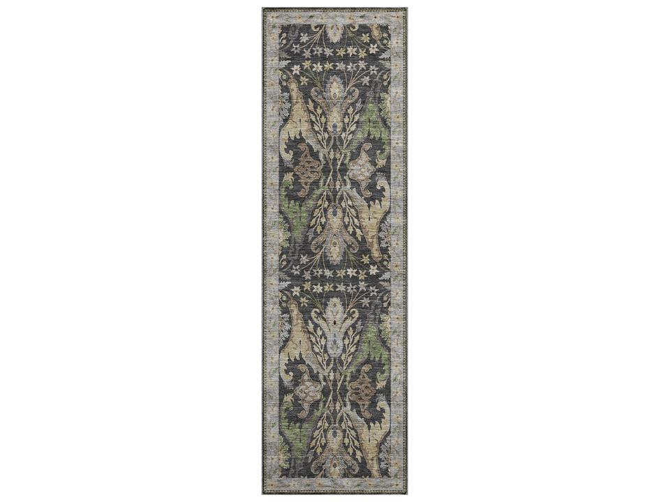 Hatay Bordered Black Washable Indoor Outdoor Runner Rug