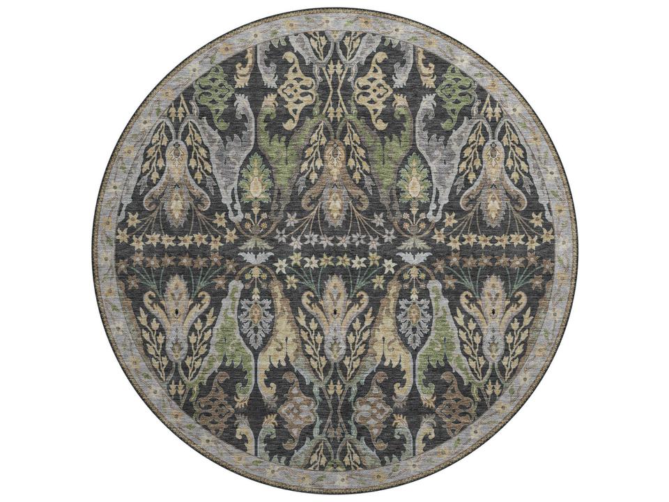 Hatay Black 8-Foot Round Bordered Area Rug 100% Polyester