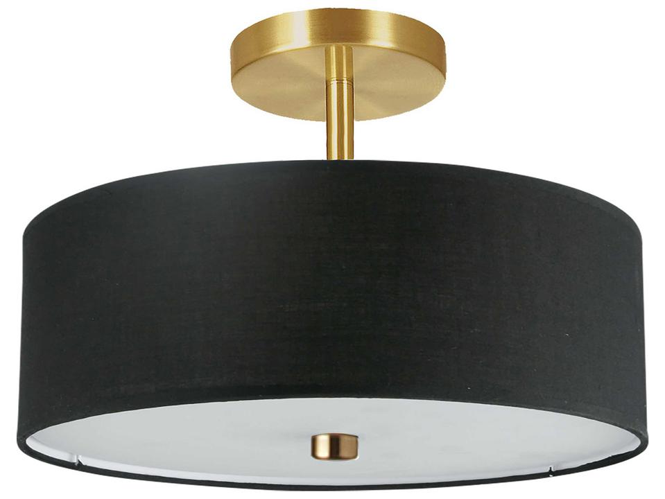 Everly 3-Light Semi-Flush Mount in Aged Brass with Black Shade