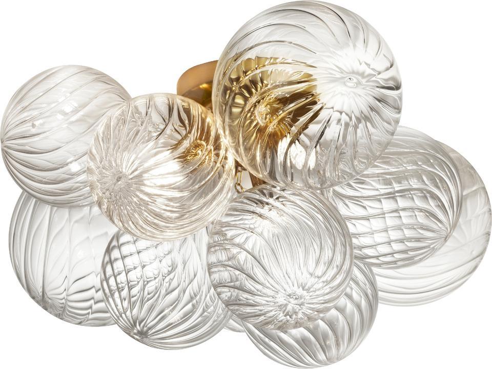 3-Light Charlize Flush Mount Ceiling Light in Aged Brass with Clear Spiral Glass