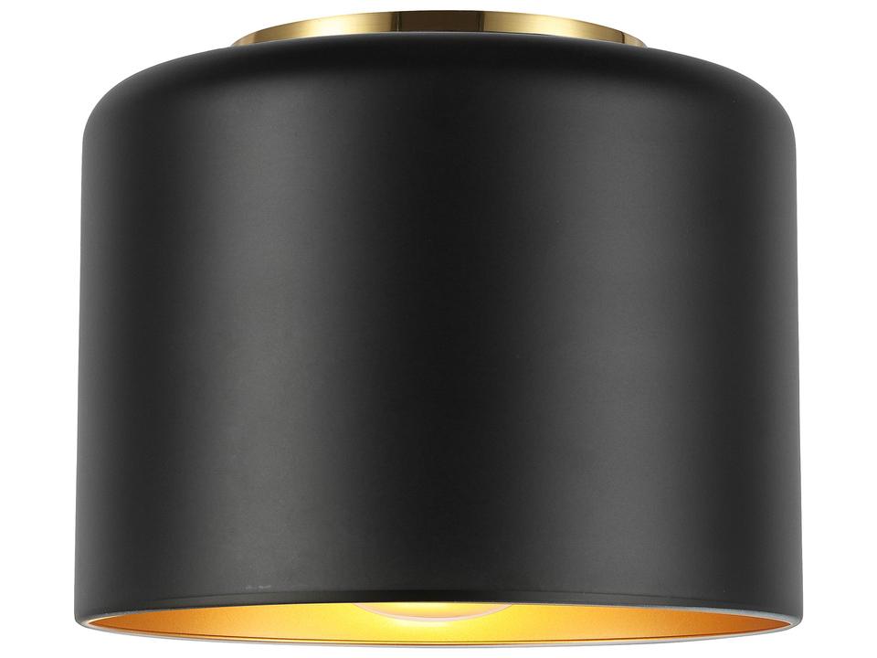 Emilia 1-Light Flush Mount in Matte Black with Aged Brass and Gold Shade