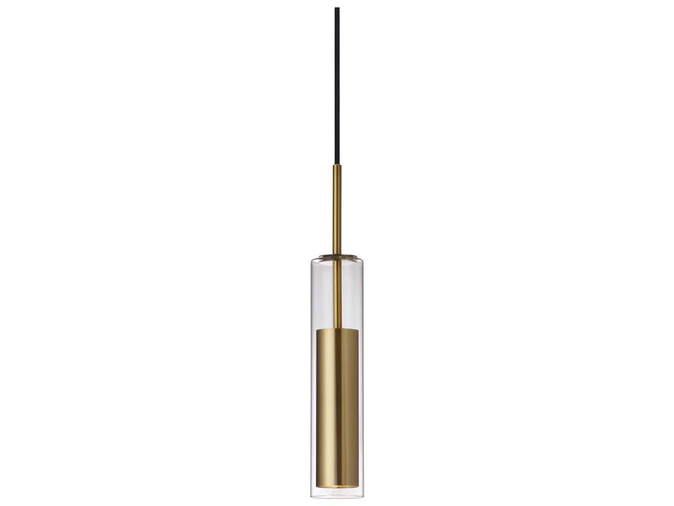Luna Integrated LED Pendant Light in Aged Brass with Clear Glass