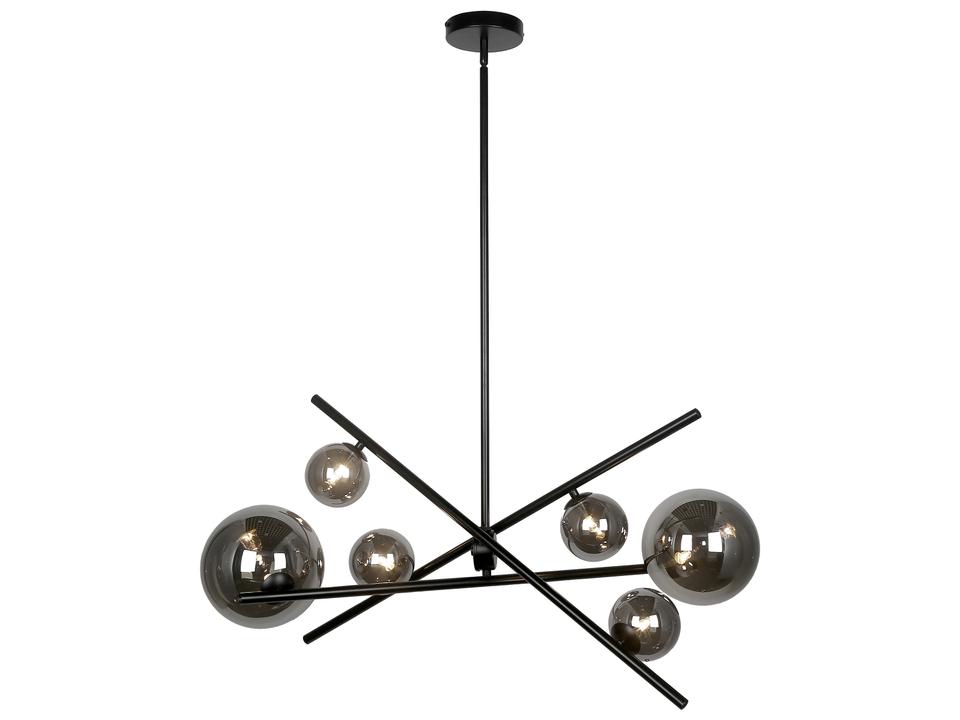 Pamela 6-Light Matte Black Geometric Chandelier with Smoked Glass