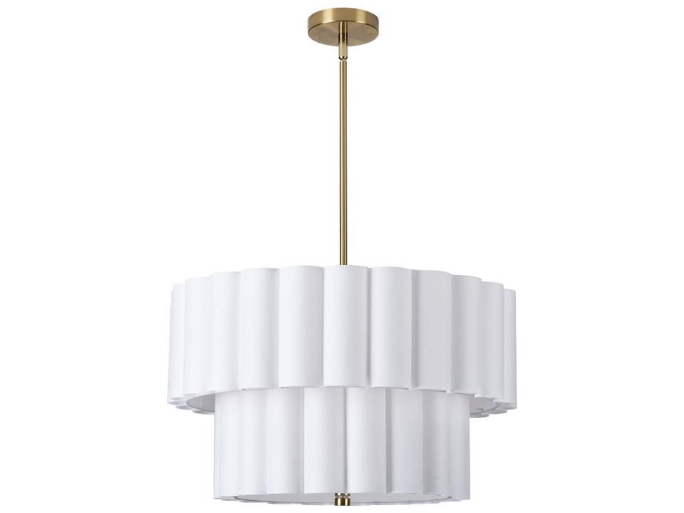 Pacifica 4-Light Aged Brass Drum Tiered Pendant with White Fabric Shades