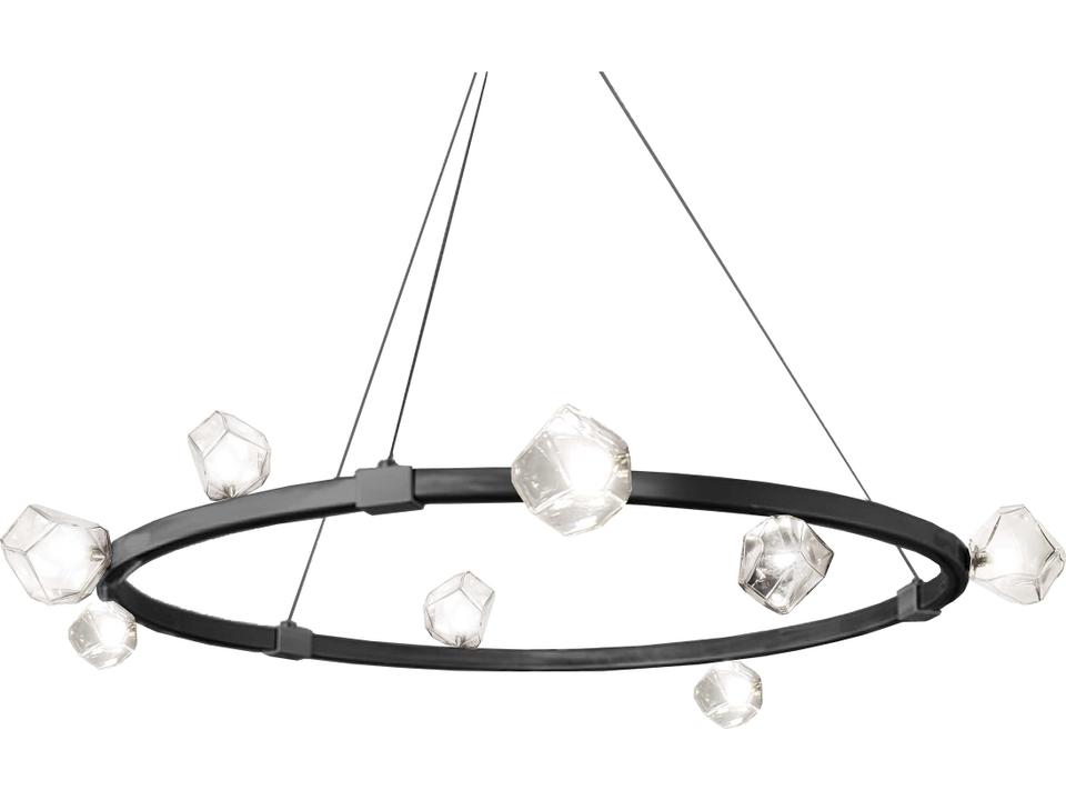 Pearlene 12-Light Matte Black Geometric Round Chandelier