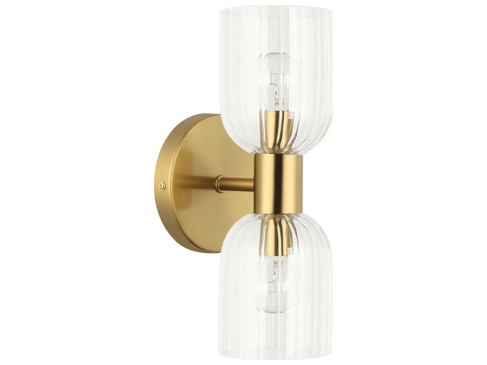 Vienna 2-Light Wall Sconce with Clear Ribbed Glass in Aged Brass
