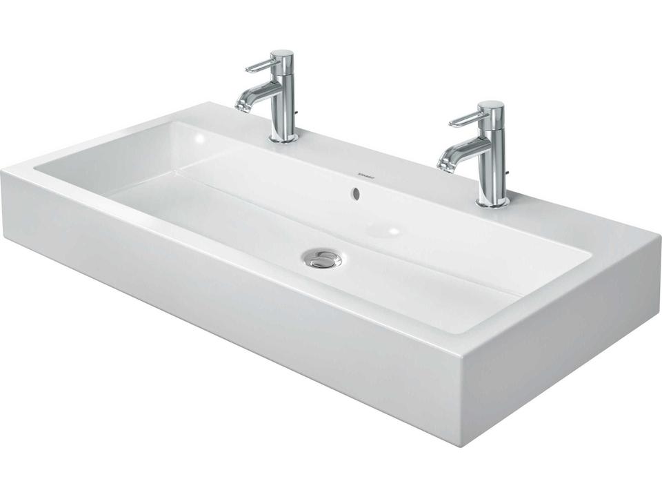Vero 39-Inch Ceramic Double Basin Washbasin in High Gloss White