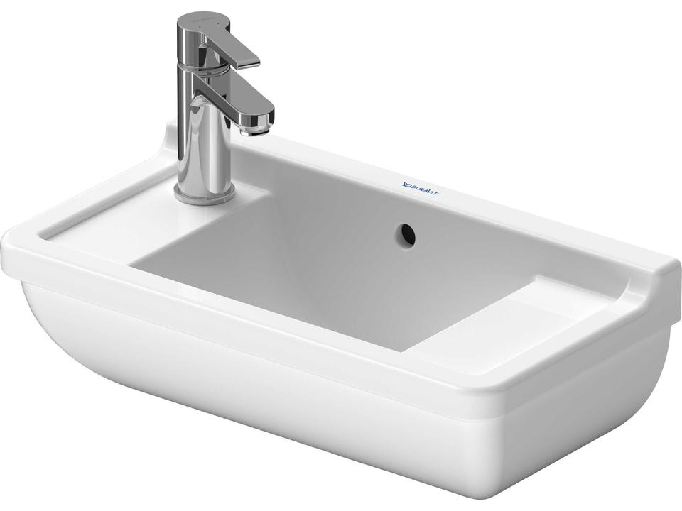 Starck 3 20-Inch Rectangular Ceramic Hand Sink with 1 Right Side Faucet Hole in White High Gloss