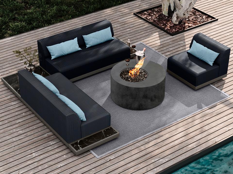 Grande Aluminum Wicker Padded Fire Pit Lounge Set