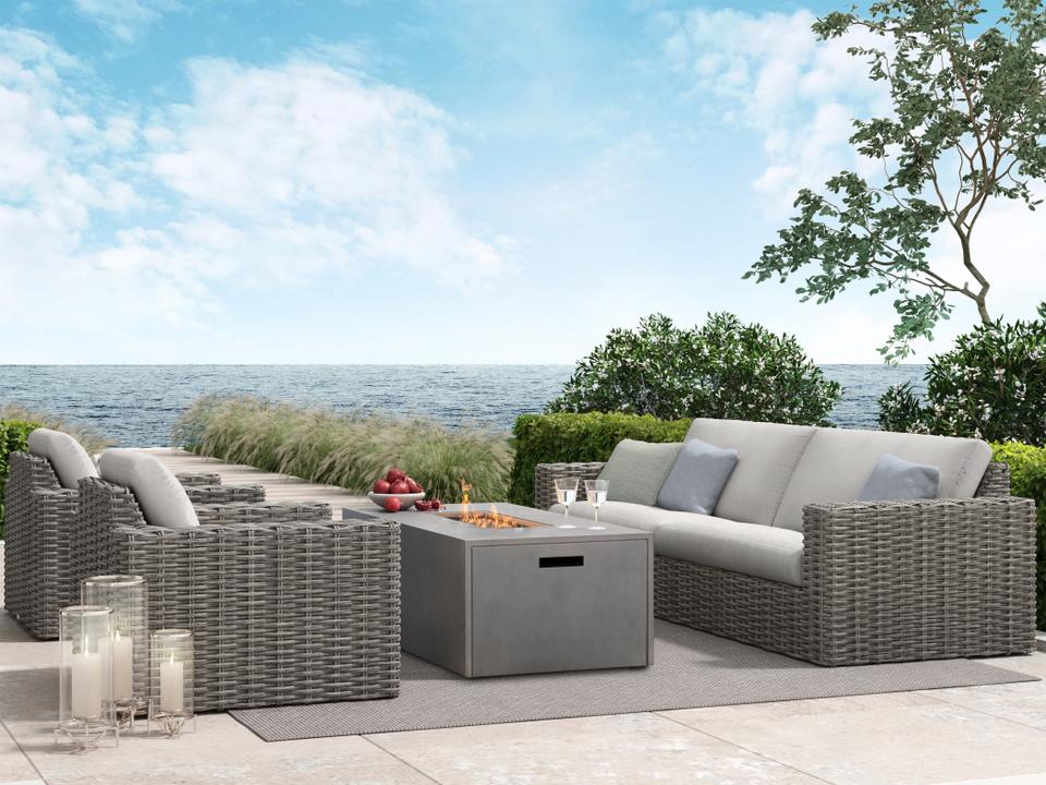 Mia Wicker Fire Pit Lounge Set