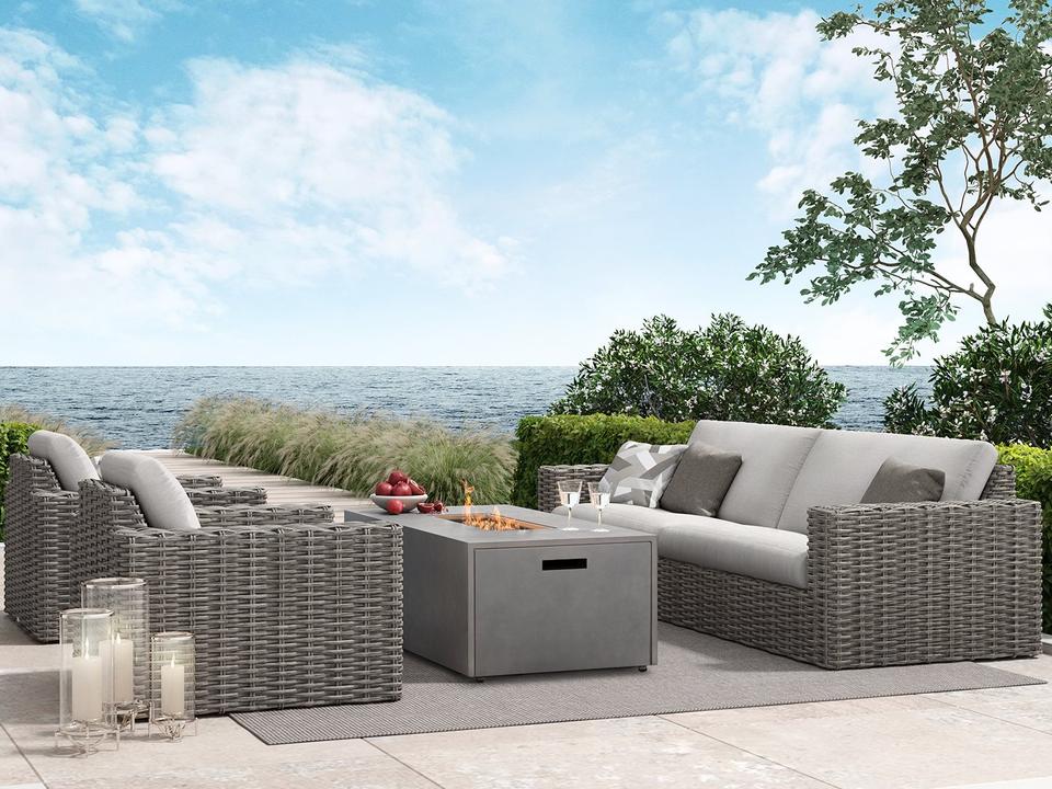 Mia Cushion Wicker Firepit Outdoor Lounge Set