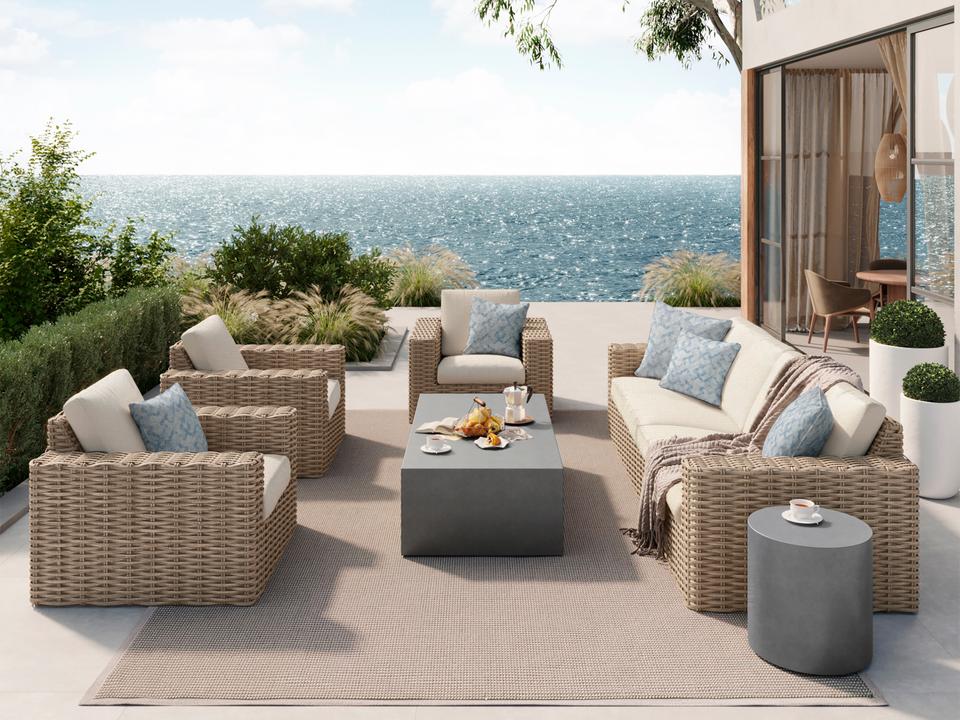 Mia Wicker Fire Pit Lounge Set