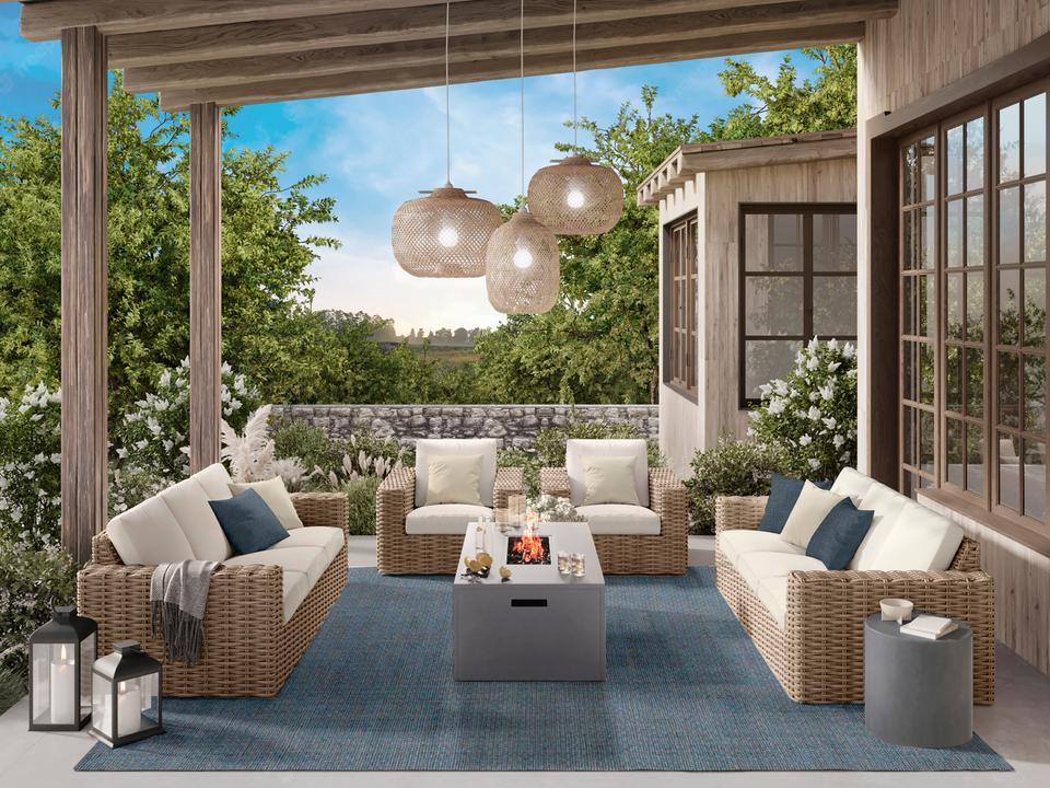 Mia Wicker Fire Pit Lounge Set