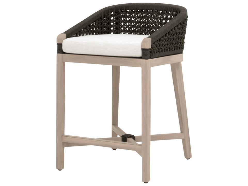 Essentials for Living Montecito Outdoor Woven Counter Stool in Washed Ever Teak and Anthracite Rope