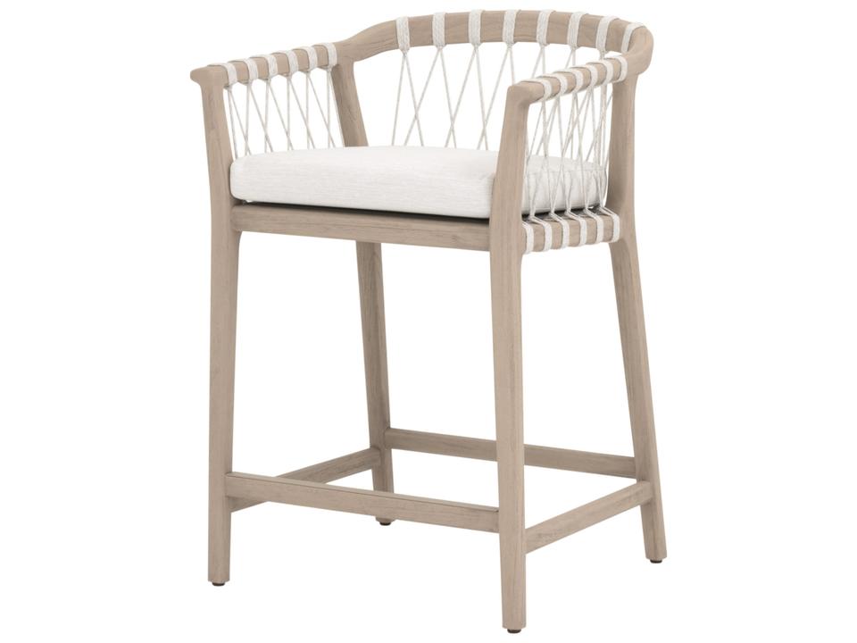 Pacific Woven Teak Cushion Counter Stool in Washed Ever Teak