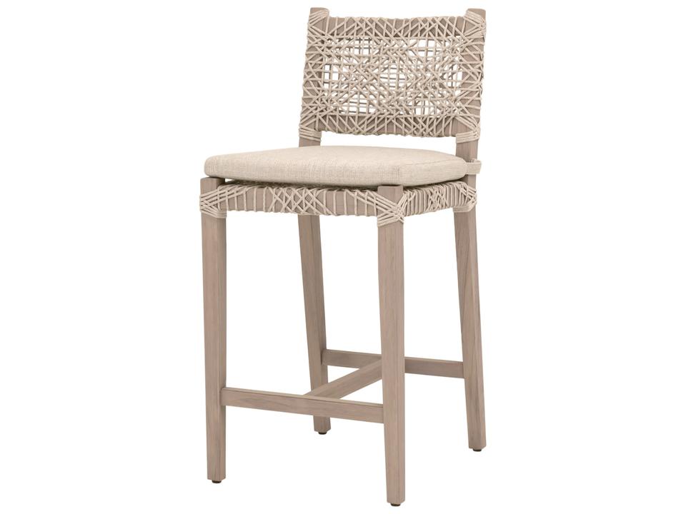 Woven Costa Wood Cushion Counter Stool in Washed Ever Teak