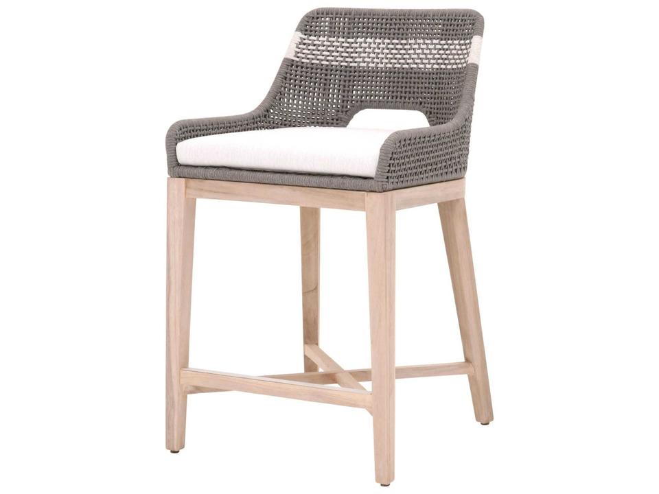 Woven Rope Upholstered Counter Stool in Dove Flat and Gray Teak