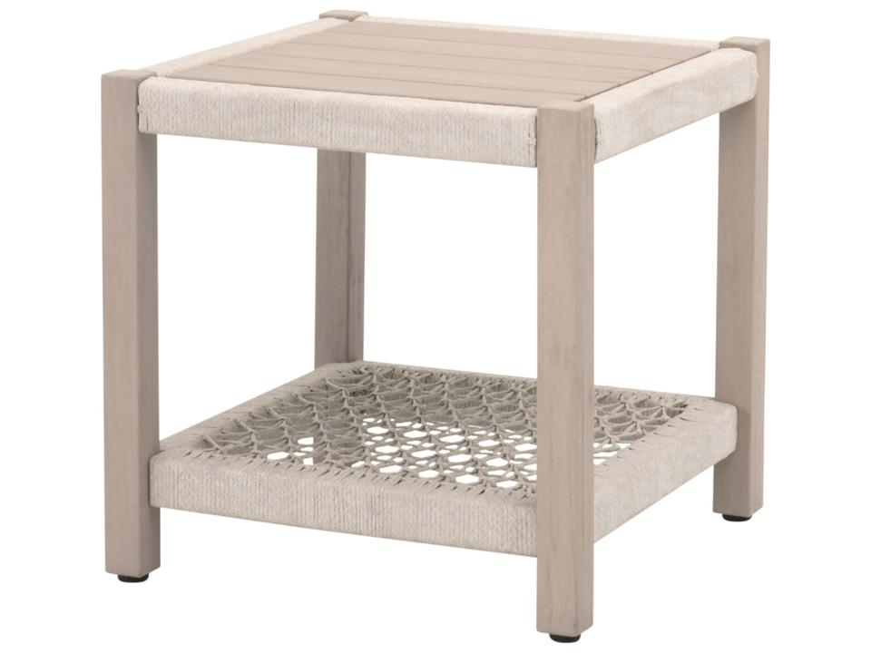 Essentials for Living Woven Outdoor Wrap Wood Square End Table in Washed Ever Teak