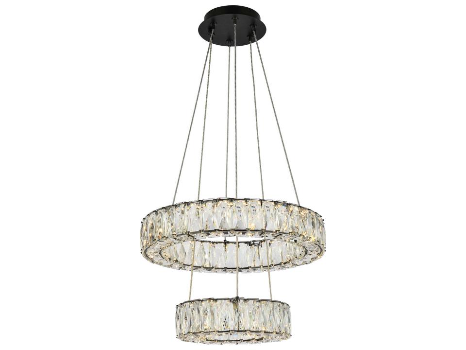 2-Light Monroe Black Crystal LED Drum Chandelier