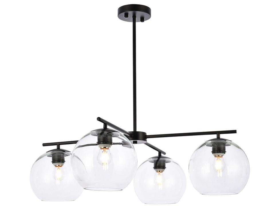 Opus 4-Light Black and Clear Glass Globe Chandelier