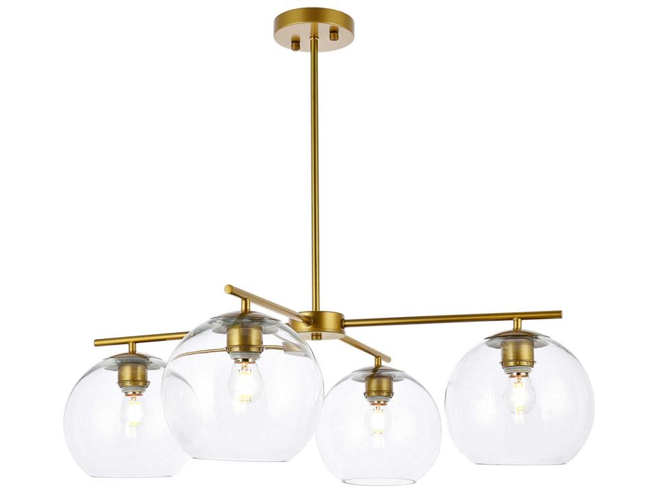 4-Light Opus Brass Chandelier with Clear Glass Globes