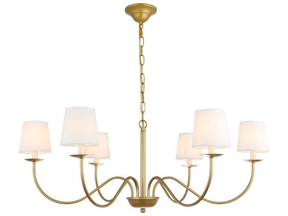 Eclipse 6-Light Chandelier in Brass with White Shades