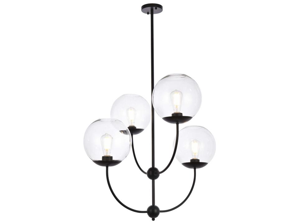 4-Light Lennon Black and Clear Glass Globe Chandelier