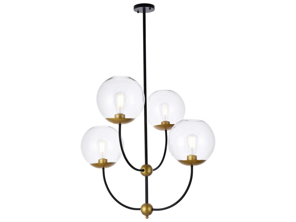 Lennon 4-Light Mid-Century Modern Chandelier in Black and Brass
