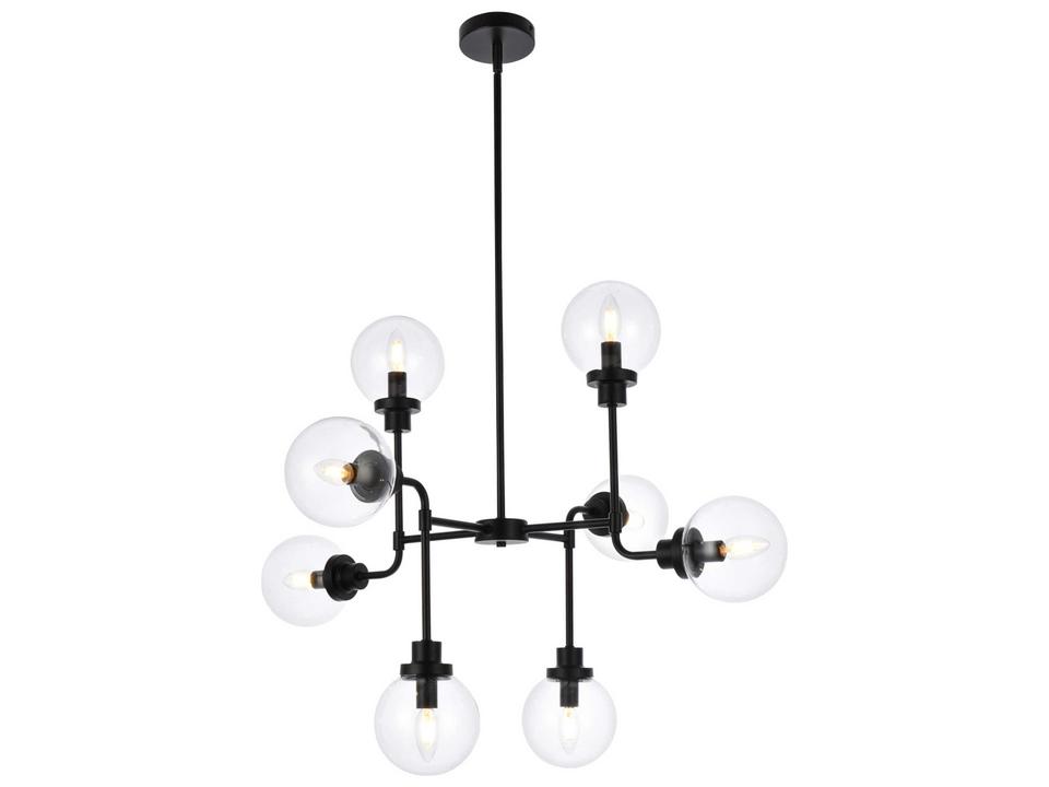 Hanson 8-Light Black and Clear Shade Glass Globe Chandelier