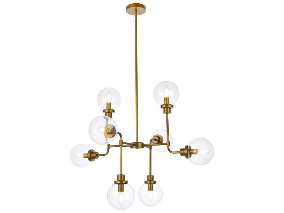 Hanson 8-Light Brass and Clear Shade Glass Globe Chandelier