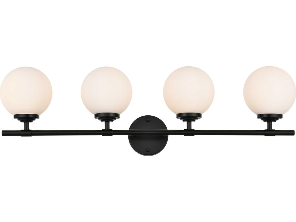 Ansley 4-Light Wall Sconce in Black with Frosted White Glass