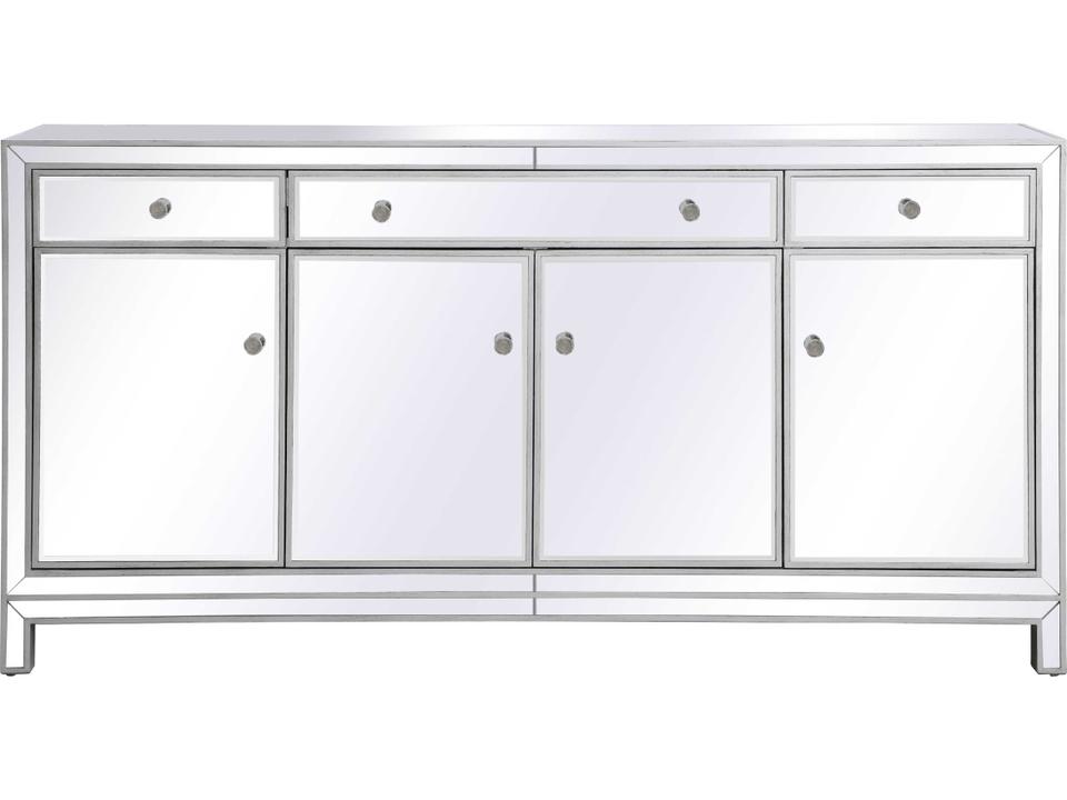 Reflexion 72-Inch Mirrored Credenza Sideboard in Antique Silver