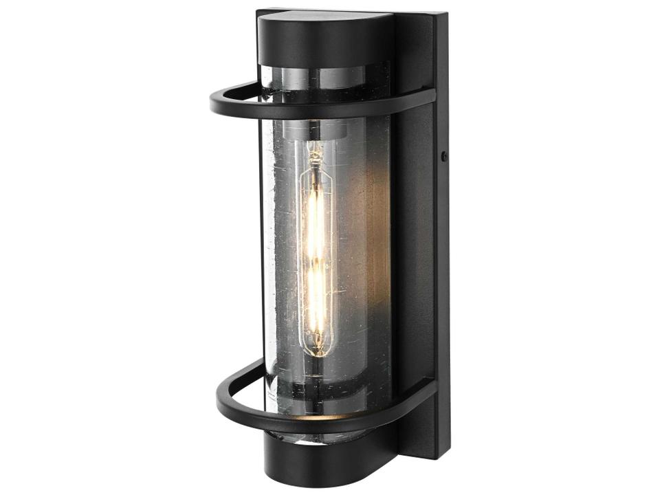 Parrish 1-Light Outdoor Wall Sconce in Black with Clear Seeded Glass