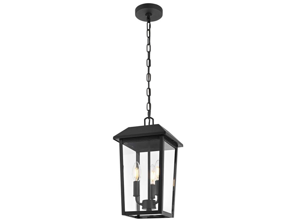 Riggs Iron and Glass 3-Light Outdoor Hanging Light in Black