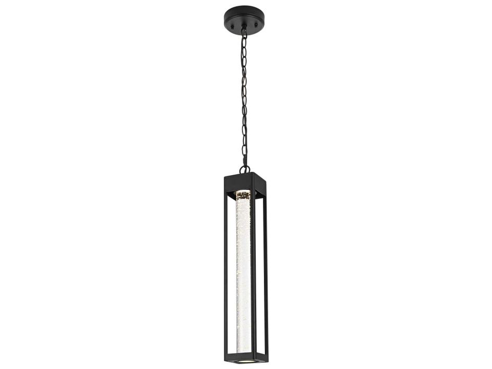 Amaris 1-Light LED Outdoor Pendant in Black with Seedy Glass