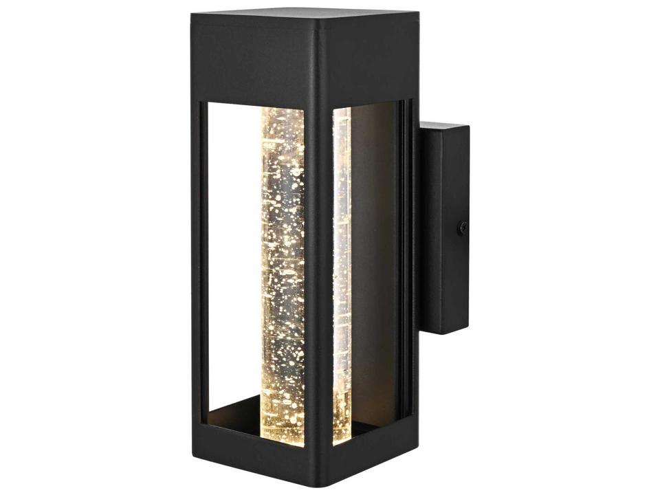 Amaris 1-Light Outdoor Wall Sconce in Black with Seedy Glass